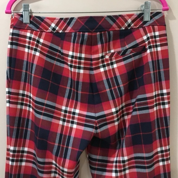 Trina Turk Mercury Pants Ankle Plaid Tartan Red Navy Size 8 Womens Holiday Xmas - Picture 5 of 11